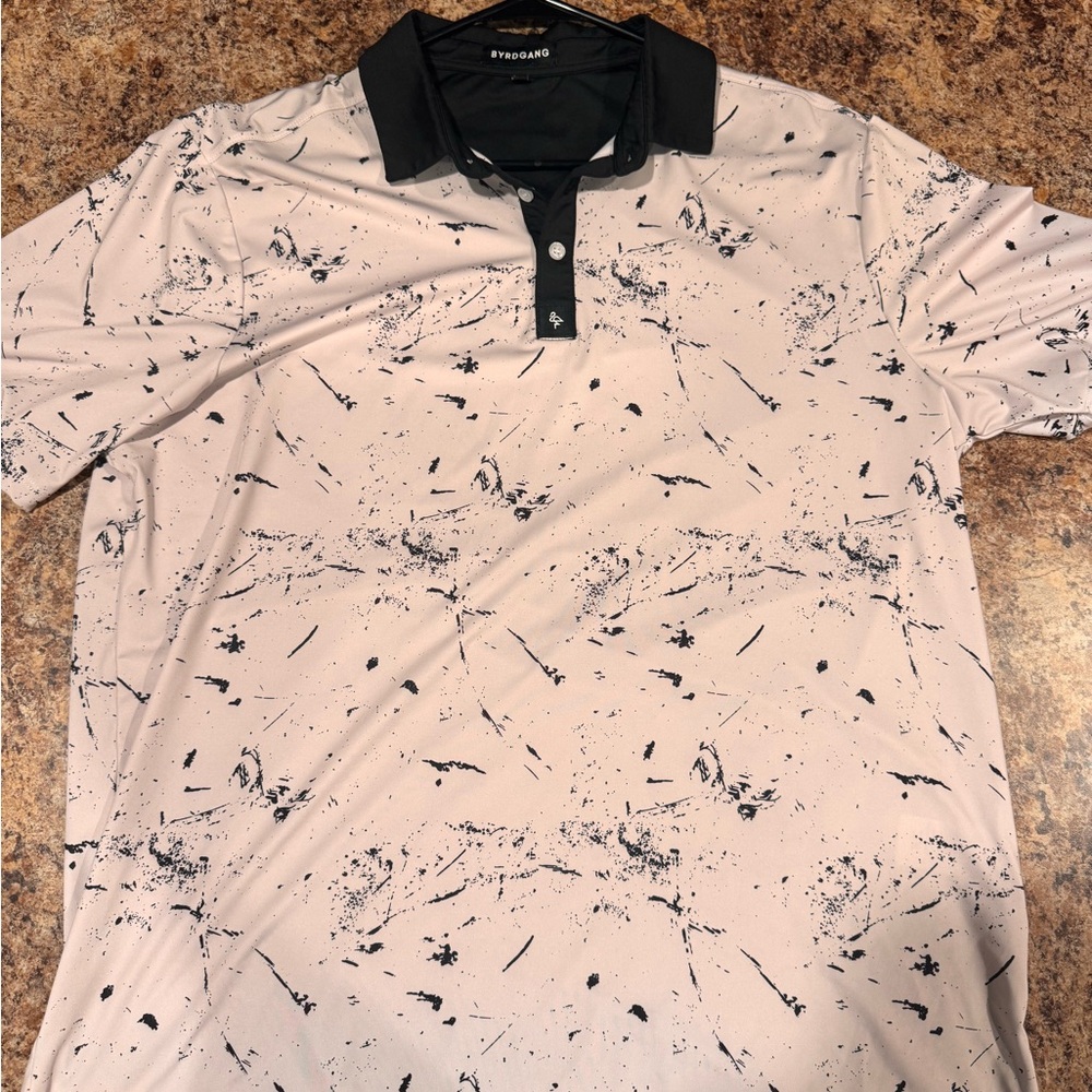 Men's Cream and Black Patterned Polo Shirt